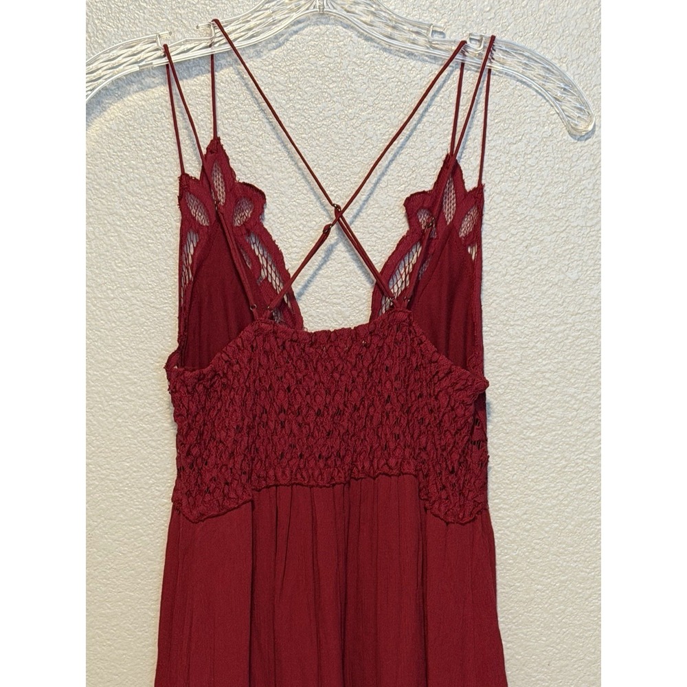 FREE PEOPLE  ADELLA Maxi Slip Dress XS Gauze Boho Embroidered Cranberry Red - Picture 10 of 10